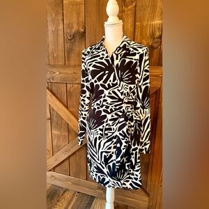 Elegant Black and White Wrap Dress